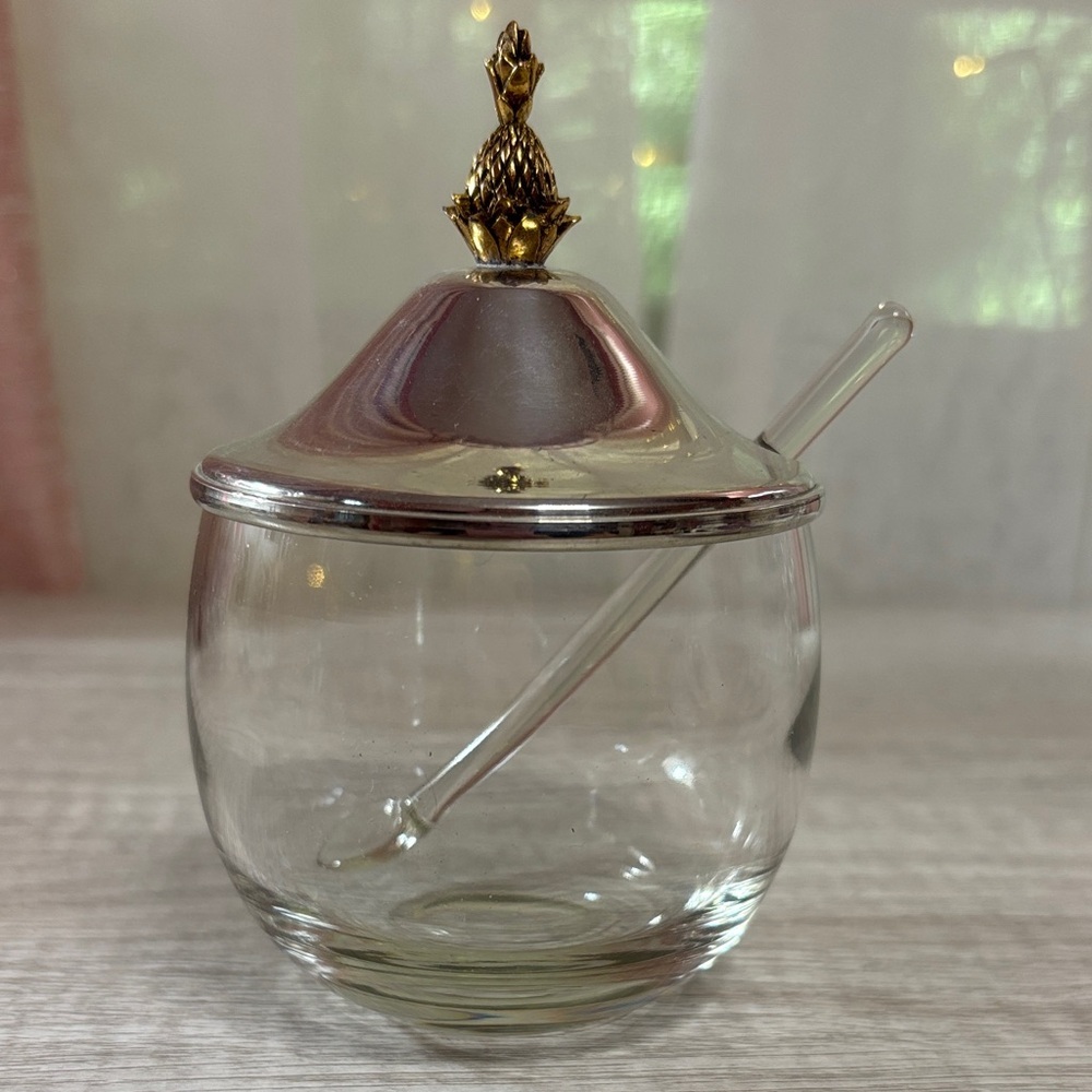 Glass Honey Jar with Gold Pineapple Lid and Spoon